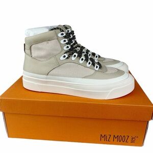 Miz Mooz Alpyne Sneakers Leather NEW Platform Lace Up Cream Womens Size 7.5 $175